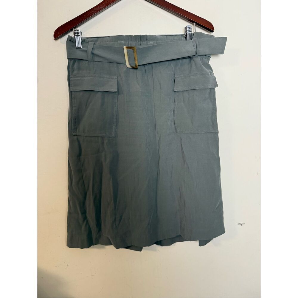 J. Jill Caraway Olive Green Belted Paperbag Skirt Womens Modest Size M Petite Po
